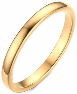 Rockyu ブランド 人気 タングステン リング メンズ ゴールド 18金メッキ レディース指輪 7号 シンプル 細身 甲丸指輪 婚約指輪 結婚指
