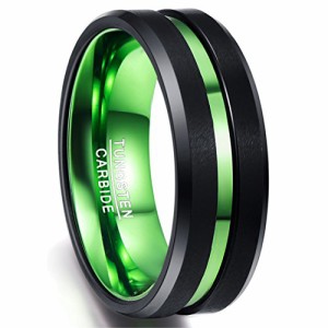 ヌンカド 指輪 リング メンズ レディース タングステン シンプル 平打ち 幅:8mm カラー:グリーン 26号