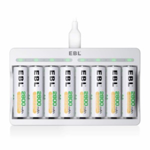 EBL 充電池単3 充電器セット 単三電池（2800mAh*8）+充電器セット ニッケル水素/ニカド充電池に対応 各スロット独立充電 ミニ四駆 充電器