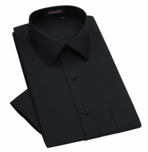 Enlision ワイシャツ ブラック メンズ 長袖 ワイシャツ 形態安定 黒シャツ レギュラー ビジネスシャツ ノーアイロン 綿 無地 フィット 