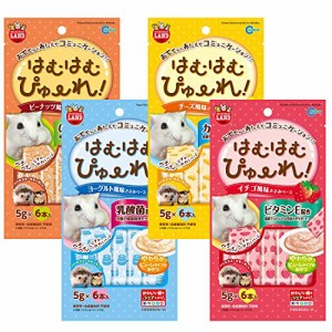 マルカン はむはむぴゅーれ 食べ比べ 4種セット (ピーナッツ風味・チーズ風味・ヨーグルト風味・イチゴ風味) 各種 5g×6本入