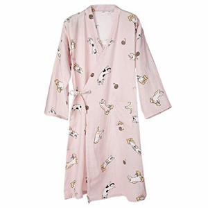 ルームウェア レディース 浴衣 ガウン 和装 パジャマ 寝間着 バスローブ 寝巻き 綿 可愛い 花柄 ネコ ピンク