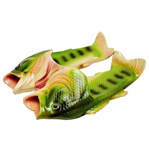 Asifn 魚の形 スリッパ 男女兼用 軽量 通気性 面白い バスルーム 良好な柔軟性 ユニーク 面白いデザイン ビーチサンダル グリーン 27.0