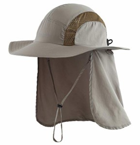 コネクタイル メンズ 夏 UPF 50+ サファリハット メッシュ つば広 日よけ帽子 UVカット 農作業 帽子 ガーデニング 釣り帽子 アーミーグ