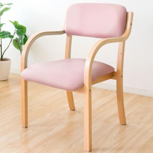 アイリスプラザ チェア 椅子 広い座面 疲れにくい お尻に優しい 掴みやすい肘掛け 積み重ね ダイニングチェア 工具付き 木製 ピンク STKC