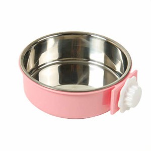 THAIN ペットボウル ハンガー ゲージ用 犬猫用 フード ボウル ウォーターボウル ペット食器 犬用食器 餌皿 ステンレス製 (L, ピンク)