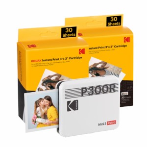 コダック KODAK Mini 3 レトロ 4PASS ポータブルフォトプリンター(7.6cmx7.6cm)+プリンター本体8枚入り+60枚バンドル、ホワイト