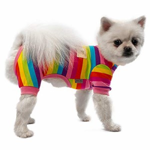 TONY HOBY 犬用4脚パジャマ ドッグウェア 犬のジャンプスーツ 虹柄 ソフトコットン 小型犬服 普段着 部屋着 春夏秋冬用