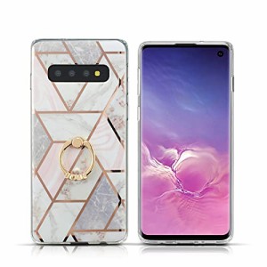 QLTYPRI Samsung Galaxy S10 Plus ケース ギャラクシー S10 プラス ケース リング付き 超薄型 マーブル TPU ソフト スマホケース 耐衝撃 