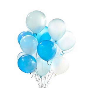 Lausatek バルーン ゴム風船 飾り付け 100個セット 10インチ ブルー ホワイト 青 水色 パステル 極厚 丸型 バースデー パーティー 誕生日