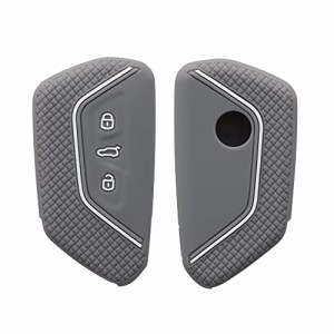 kwmobile キーカバー 対応: VW Golf 8 3-ボタン 車のキー キーケース - 保護ケース 鍵ケース 車鍵 シリコン ライトグレー/白色