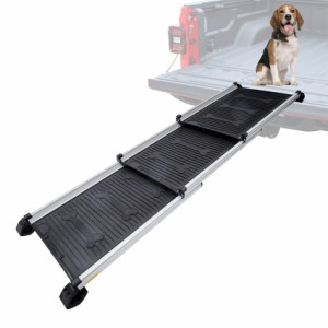 gardhom 犬用スロープ 伸縮式73-163cm 荷重85kg 滑り止め付き 大型犬用アルミブリッジ ペットスロープ 家庭や外出先で安心に使用 台所・