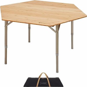 KingCamp 竹天板テーブル 六角 折り畳み アウトドア テーブル 直径100 高さ調節可 折りたたみ ローテーブル 4〜6人 六角形