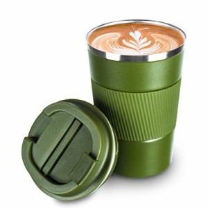 COLOCUP コーヒーカップ ステンレスマグ 保温保冷 直飲み 携帯マグ タンブラー 二重構造 真空断熱 (グリーン, 380ML)