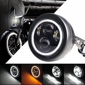 Samman 5.75 LEDヘッドライト ホワイトDRL付き汎用シェル付き for オートバイ ハーレースポーツスターブラック…