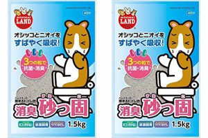 マルカン 小動 物用（ハムスター・リス・テグー・モモンガ）トイレ砂 消臭砂っ固 1.5kg × 2袋セット （開封口止め用シリコン輪ゴム付き