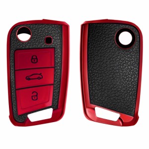 kwmobile 保護ケース 対応: VW Golf 7 MK7 3-ボタン 車のキー - スマートキー TPU保護 シリコン キーカバー 車の鍵 - 赤色/黒色