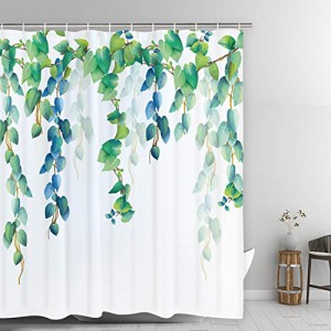 [送料無料]Pknoclan シャワーカーテン リーフ柄バスカーテン 緑の枝垂れ葉浴室カーテン 防水