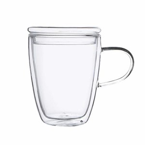 耐熱ガラス ガラス マグカップ ティーカップ フタ付き コップ カップ グラス 取っ手付き 二重構造 300ml