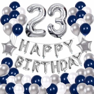 68枚 23歳 誕生日 飾り付け セット 数字バルーン 組み合わせ HAPPY BIRTHDAYバナー ブルー シルバー 風船 誕生日 デコレーション 男