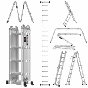 DayPlus 多機能はしご 4.7M (15.4 ft) アルミ はしご兼用脚立 踏み台 折りたたみ 足場台 洗車作業台 伸縮 はしご 多関節脚立 持ち運びに
