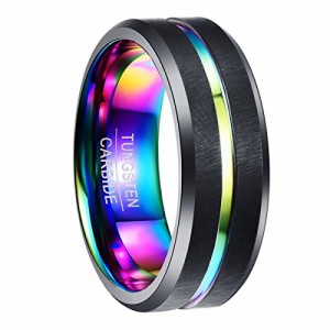 ヌンカド メンズリング レディース 指輪 タングステン シンプル 結婚指輪 ファッション お洒落 つや消し 平打ち 黒色 ブラック 幅:8mm 