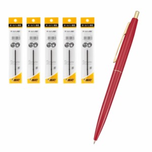 ビック(Bic) ボールペン クリックゴールド 0.5 油性 黒 なめらか レッド軸 替芯 5本セット CLG05-REDRF5