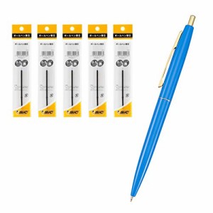 ビック(Bic) ボールペン クリックゴールド 0.5 油性 黒 なめらか ブルー軸 替芯 5本セット CLG05-BLURF5