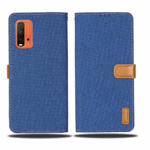 【 Viesa 】 新型モデル デニム デザイン ケース 手帳型 Xiaomi Redmi 9T 対応 XIAOMI 手帳ケース (ブルー) 全面保護 ベストデニム材料 