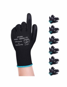 DONFRI まとめ買い 軽作業用手袋 PU薄手手袋 黒グローブ ガーデニング 手袋 滑り止め 耐摩耗性 (6双パック S)