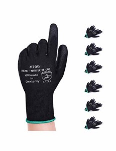 DONFRI まとめ買い 軽作業用手袋 PU薄手手袋 黒グローブ ガーデニング 手袋 滑り止め 耐摩耗性 (6双パック M)