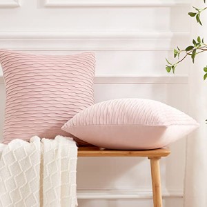 CUTEWIND クッションカバー 45×45cm おしゃれ 北欧 ベルベット 波浪柄 ソファ背当て 装飾枕カバー 無地 手触り良く ピンク 2枚セット（