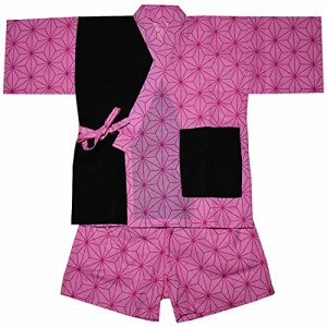 おしゃれ kimono いろは 和柄切り替え甚平 綿100％ 子供服 麻の葉 (90)