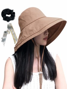 F.ZH UVカット帽子レディース 日焼け防止帽子 紫外線対策 折りたたみ/携帯便利/軽量 取り外すあご紐/風で飛ばない アウトドア 旅行用 