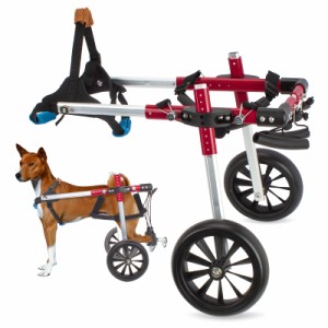 犬用車椅子 後肢リハビリサポート2輪歩行器 犬用カート補助輪 軽量 サイズ調整可能 小型・中型犬用 コーギー 柴犬など 老犬介護 (赤, M)