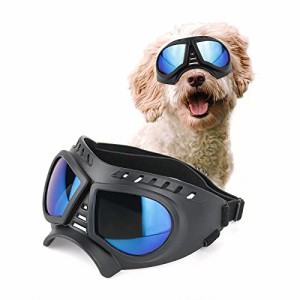 PETLESO 犬用ゴーグル中型犬用紫外線カットサングラス 中小型犬用サングラス、ドライブ 散歩 旅行に適している (ブルーレンズ)