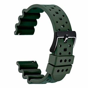 WOCCIフッ素ゴム時計ベルト20mm FKM高級腕時計シリコンバンド イージークリック付き グリーン/ブラックバックル