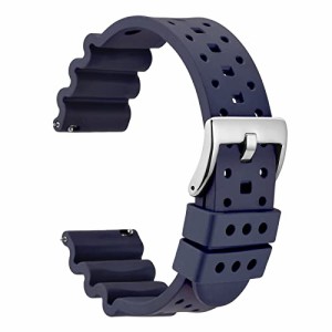 WOCCIフッ素ゴム時計ベルト22mm FKM高級腕時計シリコンバンド イージークリック付き ブルー/シルバーバックル