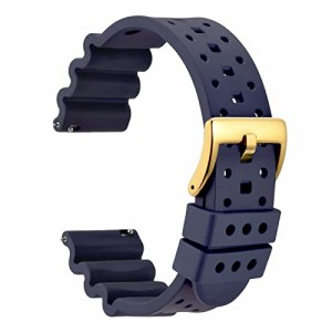WOCCIフッ素ゴム時計ベルト22mm FKM高級腕時計シリコンバンド イージークリック付き ブルー/ゴールドバックル