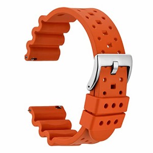 WOCCIフッ素ゴム時計ベルト22mm FKM高級腕時計シリコンバンド イージークリック付き オレンジ/シルバーバックル