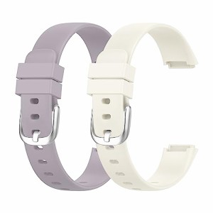 2本 Fitbit Luxe 用 交換ベルト 柔らかい シリコン素材 耐衝撃 防水防汗 (ライトパープル＋アプリコット)