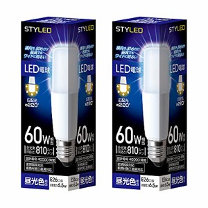 スタイルド LED電球 T形タイプ 2個セット 口金直径26mm 60W形相当 昼光色 広配光タイプ 密閉器具・断熱材施工器具対応 HDT60D2