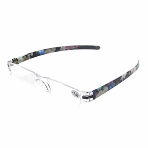 Henghao 携帯用 超軽量リムレス 老眼鏡 8色選択 可能 シニアグラス おしゃれ リーディンググラス 専用ケース付 H6035 (ブラック花柄, 1.