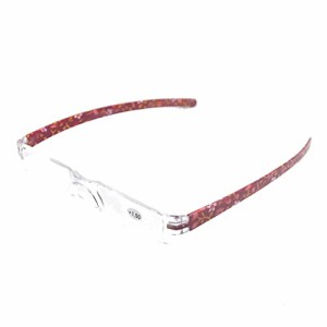 Henghao 携帯用 超軽量リムレス 老眼鏡 8色選択 可能 シニアグラス おしゃれ リーディンググラス 専用ケース付 H6035 (レッド花柄, 3.00