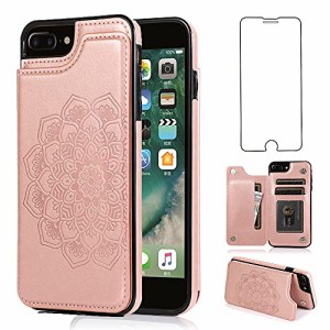 スマホケース i Phone 8Plus 7Plus ケース, アイフォン 8プラス 用 携帯ケース カバー Case Cover 人気 PUレザー 財布型カードホルター付