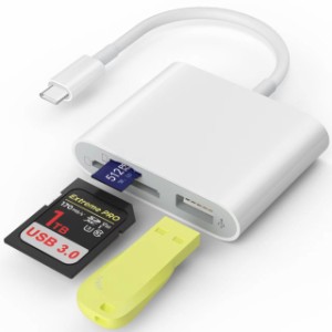 SZHAIYIJIN USB C SDカードリーダー USB 3.0 高速 SD/Micro SDカードアダプター メモリーカードリーダー SD MicroSD USB 3ポート付き iPh