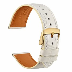 WOCCI本革時計バンド18mm イタリアンレザー クロコ型押し腕時計替えベルト ホワイト/ゴールドバックル