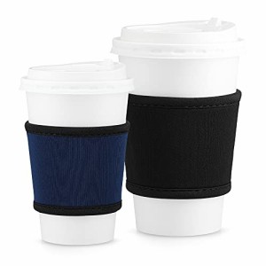 kwmobile 2x カップホルダー ネオプレン製 - カップス リーブ コーヒー お茶 ホットドリンク やけど防止 黒色/紺色