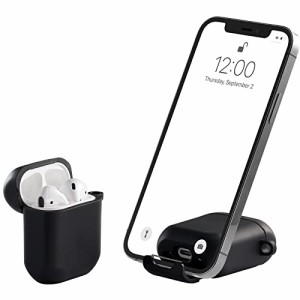 【2021年AirStand】AirPods 用ケース 携帯電話スタンド付きのAirPodsケース TPU＆ PC全面保護カバー 耐衝撃 ワイヤレス充電対応 カラビナ