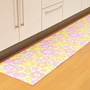 アイメディア キッチンマット 拭けるキッチンマット 44×240cm ロング キッチンラグ 台所マット 花柄 カット 撥水 洗濯不要 北欧